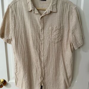 Men's Beige Linen Blend Short Sleeve Button Up Shirt
